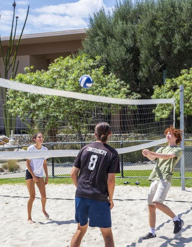 Students play volleyball outside McConnell Center